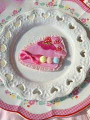 Pink Strawberry Cake Applique Pompon And Polka-dot Pattern Bowknot Decorated Ruffles Trim Brooch