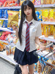 White Preppy Style Embroidered Badge JK Uniform Short Sleeves Shirt