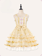 Icing Butterfly Cracker Yellow Gingham Tiered Ruffle Hem High Waist Jumper Skirt