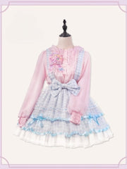 Icing Butterfly Cracker Blue Plaid Pattern Bowknot Details Hem Overalls