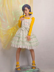 Icing Butterfly Cracker Green Plaid Tiered Ruffle Hem High Waist Jumper Skirt