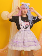 Icing Butterfly Cracker Purple Plaid Pattern Bowknot Details Hem Overalls