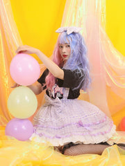 Icing Butterfly Cracker Purple Plaid Pattern Bowknot Details Hem Overalls