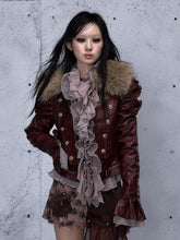 Punk Rock Wine Red Jacket with Gathered Details, Bell Sleeves & Decorative Zipper