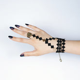Handmade Black / White Lace Finger Ring Bracelet