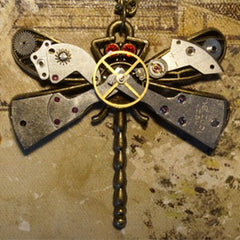 Steampunk Retro Metal Dragonfly Mechanical Gear Pendant Necklace