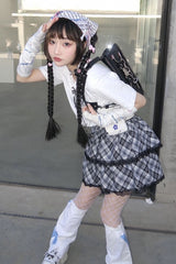 Y2K Sweet Elastic Waist Plaid Tiered Skirt