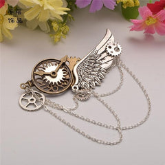 Steampunk Lolita Mechanical Gear Silver Wing Brooch