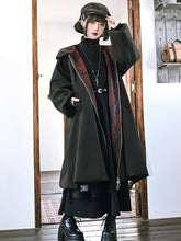 Black Gothic Hooded Coat - Floral Print with Bubble Hem & Zipper Front