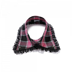 Punk Skull Rivets Decorative Plaid Lace Fake Collar