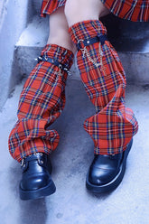 Y2K Red Plaid Rivet Cross Decorative Leg Warmers