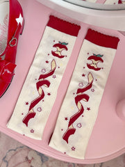 Red Apple Christmas Lolita Calf Socks