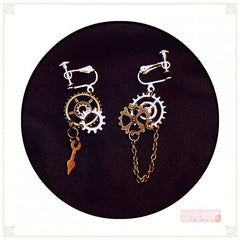 Steampunk Gear Earrings with Metal Chain