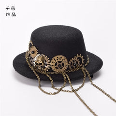 Steampunk Lolita Vintage Gear Metal Chain Mini Top Hat Hairclip