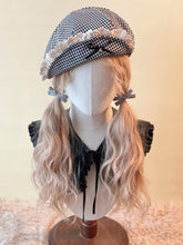 White and Black Gingham Beret with Flipped Brim