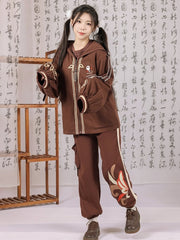 Genshin Impact Hu Tao Inspired Brown Tattoo Print Cargo Pocket Pants