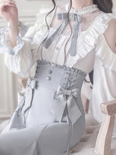 Jirai Kei Light Blue Ribbon & Lace Bow Tie with Beaded Rhinestone