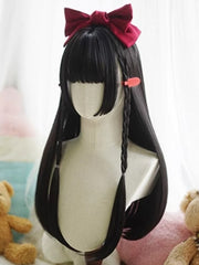 Black 60CM Hime Cut Long Straight Wig With Full Bangs