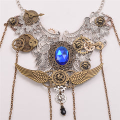 Steampunk Lolita Gear Clock Wing Necklace