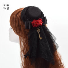 Steampunk Vintage Key Charm Mini Top Hat Hairclip