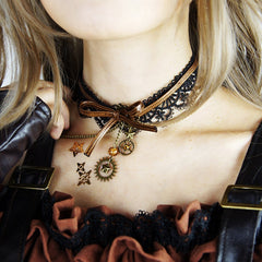 Steampunk Black Coffee Color Lace Gear Choker
