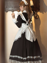 Long Version Black and White Elegant Juliette Sleeves Maid Lolita Dress