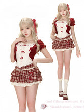 Red Knit Cardigan with Tie Closure and Puff Sleeves