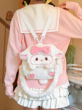 White Lamb Bowknot Plush Flap Backpack Bag Middle/Large Size