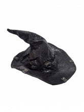 Steampunk Black PU Witch Hat With Bronze Stud And Black Feather