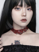 Punk Rivet Decorated PU Red Choker