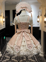 Light Pink & White Lace-Trimmed Sweet Lolita Dress with Heart Motifs and Bows