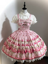 Strawberry and Rosette Print Pink Sweet Lolita Jumper Skirt