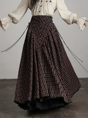 Urban Goth Black Retro Tartan A-Line Skirt