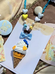 Yellow/Pink/Dark Pink/White Ice Cream Pendant Bowknot Decorated Beaded Necklace