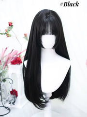 Brown/Dark Brown/Black Princess Cut Under Bust Length Straight Wig with Full Bangs