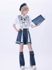 White Ruffled Lolita Shirt with Black Heart-Shaped Bow and Gold Buttons