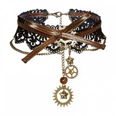Steampunk Black Coffee Color Lace Gear Choker