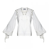 Steampunk Retro Lace-up White Cotton Long Sleeve Shirt