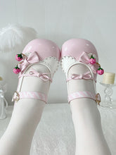 Sweet Lolita Pink Low-heel Shoes with Strawberry-shaped Snap & Removable Strawberry Bell Charms