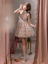 Pink Rosette Print White Illusion Neckline Summer Lolita Dress