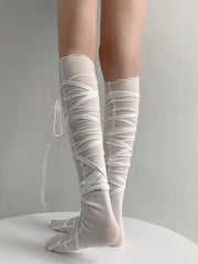 White Self-tie Straps Balletcore Loose Stockings