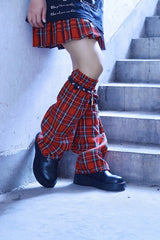 Y2K Red Plaid Rivet Cross Decorative Leg Warmers