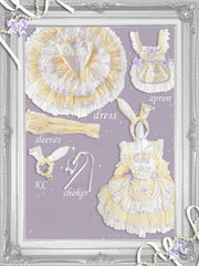 Yellow and Purple Sweet Maid Apron + Basque Waist Tiered Ruffles Hem Strapless Puffy Dress