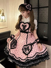 Pink Lace-Trimmed Sweet Lolita Dress with Black Heart Motifs and Bows