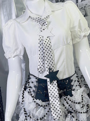 White/Black Y2K Star Applique Polka-dot Pattern Neck Tie