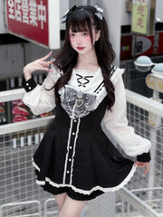 Nautical Jirai Kei Coord Set: Black and White Sailor Collar Dress with Matching Shorts