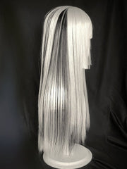 Silver And Black Highlight 80CM Length Hime Cut Straight Wig With Full Bangs