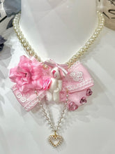 2 Options Rhinestone Heart And Plush Bunny Decorated Bowknot Pendant Beaded Necklace