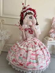 Cherry and Cakes Print Pink Sweet Lolita Dress