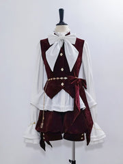 Wine Red Ouji Lolita Banded Collar Prince Style Velvet Waistcoat